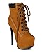 Breckelles AH55 Women Nubuck Almond Toe Platform Stiletto Heel Ankle Bootie, Camel