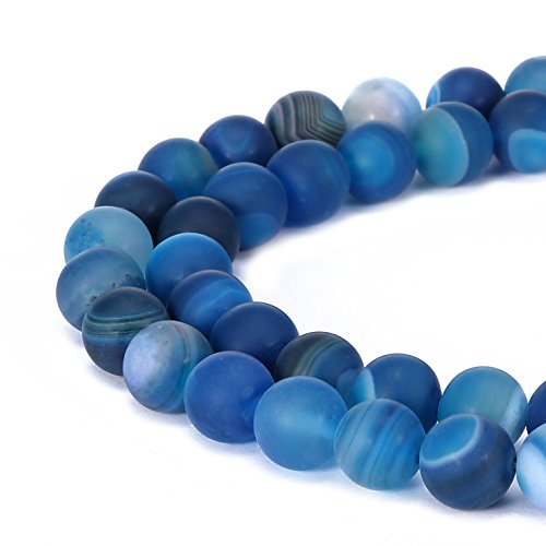 BRCbeads Stripe Agate Natural Gemstone Loose Beads 6mm Matte Round Crystal Energy Stone Healing Power for Jewelry Making- Blue