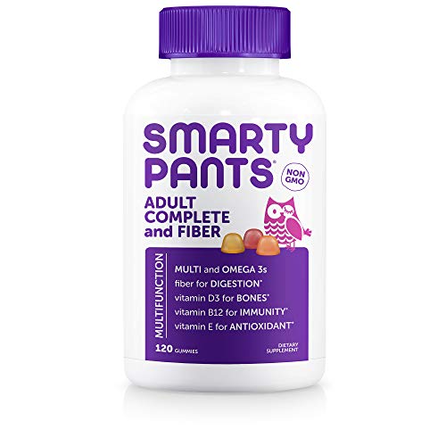 SmartyPants Adult Complete and Fiber Daily Gummy Vitamins: Multivitamin, Inulin Prebiotic Fiber & Omega 3 Fish Oil (DHA/Epa Fatty Acids), Non-GMO, 120 Count (20 Day Supply)