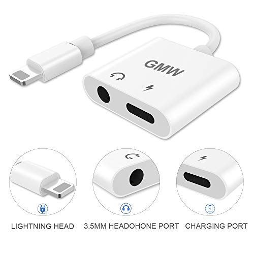 Headphone Jack to 3.5 mm Earphone Port Adapter Earbuds Audio Splitter Charge Connector Compatible Phone XS Max/X/7/Plus /8/Plus Support Listen Music Charge (Support iOS 10.3/11 or Later)