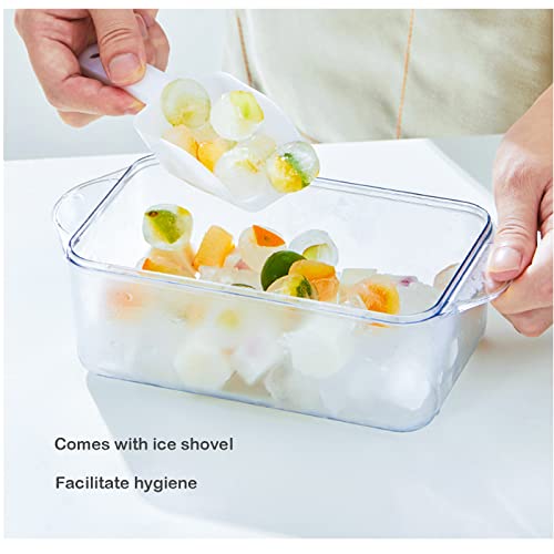 Double -laye Silicone Ice Cube Tray With Lid and Bin —Ice Container,with Scoop and Cover,BPA Free,Space Saving Ice Cube Molds, Perfect for Cocktails, Whiskey,Homemade Juice,Chilled Drink (Green/Pink)