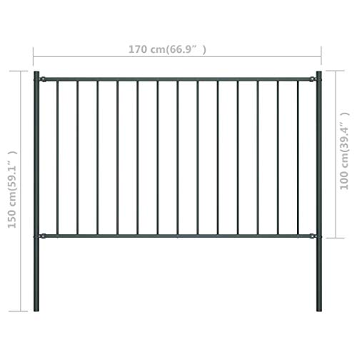 FAMIROSA Zaunfeld mit Pfosten Pulverbeschichteter Stahl 1,7x1m Anthrazit – Bild 5