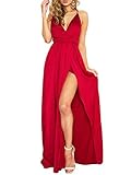 Simplee Apparel Women's Sleeveless Backless Slit Maxi Satin Slip Dress Cocktail