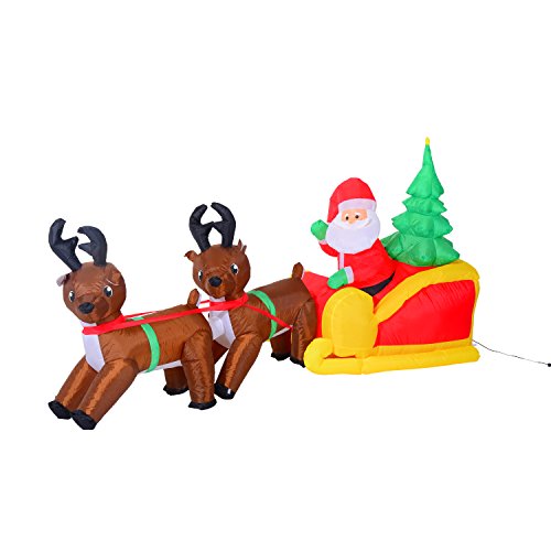 7' Inflatable LED Lit Christmas Santa & Reindeer - Lawn Yard Decoration