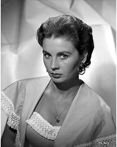 Globe Photos ArtPrints Jean Simmons Portrait In Hoop Earrings And White Knitted Top Shoulder Dress With Silk Muffler Coat - 8" X 10" Pop Culture Art Photographic Full Bleed Print - Premium Paper