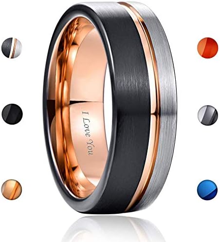 Tungsten Carbide Wedding Ring Engagement Band for Men Women Rose Gold Blue Black Matte Brushed Comfort Fit 8mm