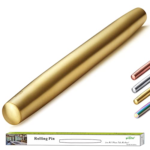 Berglander Gold Rolling Pin, 16.7 Inches Stainless Steel Matte Finish With Gold Titanium Plating Rolling Pin For Baking, Pizza, Dough, Pie, Cookie, Essential Kitchen Utensil Gift Ideas For Bakers.