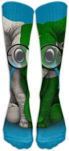 Baby Elephant With Glasses And Pakistani Flag Compression Socks Casual Socks Crew Socks High Knee Socks For Running,Athletic,Travel & Football.