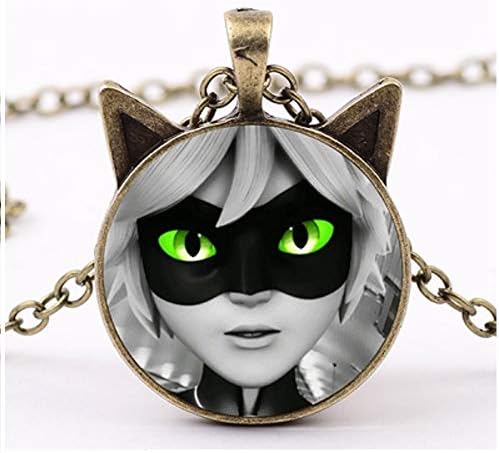 PAPWOO Ladybug Necklace Miraculous Bug Stud Charm Enamel Adrien Marinette Cat Noir Cartoon Figures Pendant Costume Fashion Jewelry Accessories for Girls & Boys