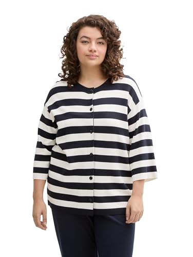TOM TAILOR Cardigan da Donna Plus Size – Cardigan con Motivo a Righe, 37734 - Strisce a Blocchi di Colore Blu Navy, 52
