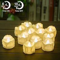 Timer Candles, 12pcs PChero Battery Operated LED Decorative Flameless Candles Flickering Tea Light, 6 Hours On and 18 Hours Off Per Cycle, Perfect for Birthday Wedding Party Home Decor - [Warm White]