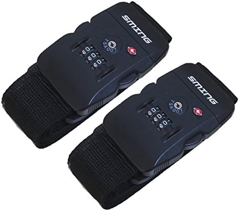 SANTREST Travel Luggage Strap Adjustable Suitcase Packing Belt with TSA Combination Lock(Black 2 Pack)