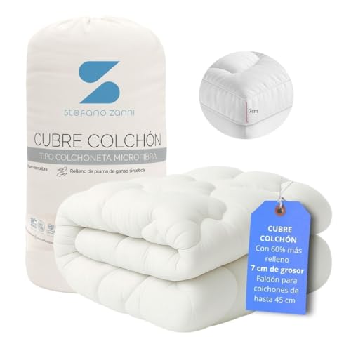STEFANO ZANNI Cubre Colchón Tipo Colchoneta Microfibra Extra Confort - Extra Relleno 7 cm de Microgel y Down Alternative, Máxima Comodidad y Soporte, Hipoalergénico. King Size (200cm x 190cm)