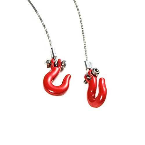 RCLions 1/10 RC Crawler Accessories Steel Tow Rope with Hooks for SCX10 Trx4 CC01 D90 RC Buggy Truck Car Parts (Red) - Thumbnail 5