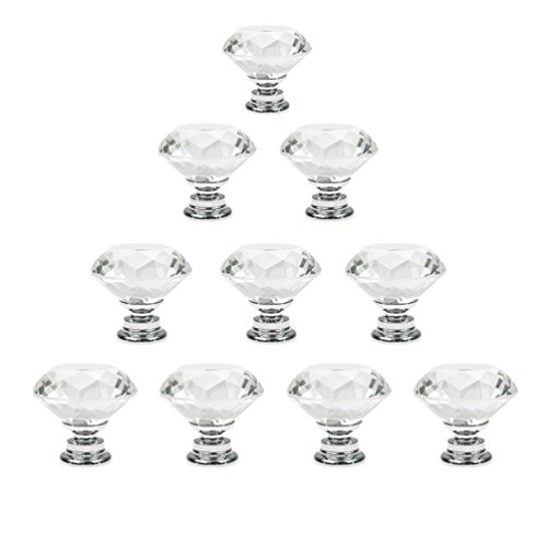 Dxhycc 10 Pcs Crystal Glass Cabinet Knobs 30mm Diamond Shape Drawer Kitchen Cabinets Dresser Cupboard Wardrobe Pulls Handles