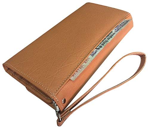 SAW LEATHER GOODS Tan Womens Clutch/mobile holder/card holder/accessory holder/money compartment