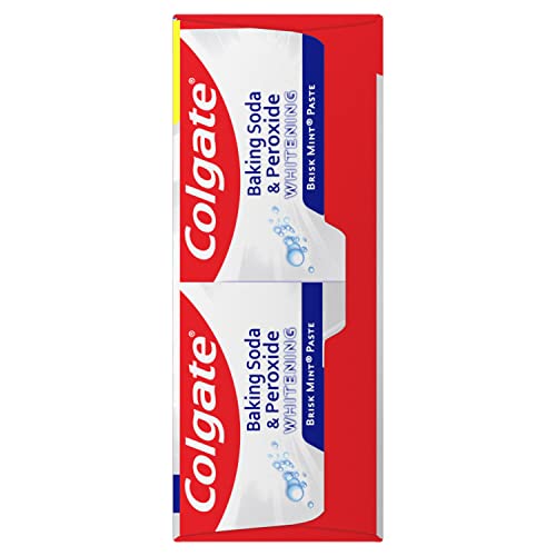 COLGATE BAKING SODA & PEROXIDE TOOTHPASTE – WHITENS TEETH, FIGHTS CAVITIES & REMOVES STAINS, BRISK MINT, 6 OUNCE (PACK OF 2)