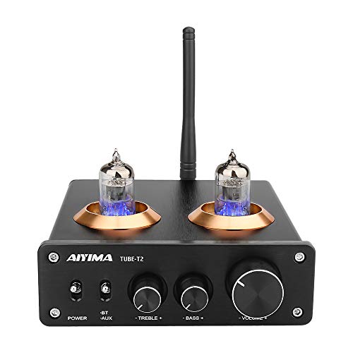 AIYIMA Audio 6J1 Tube Preamplifier Bluetooth 5.0 HiFi Treble & Bass Adjustment Audio Preamplifier DC12V Amplifier Preamp for Home Theater System (Black+Bluetooth 5.0)