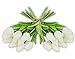 EZFLOWERY 20 Heads Artificial Tulips Flowers Real Touch Arrangement Bouquet for Home Room Office Party Wedding Decoration, Excellent Gift Idea for Mothers Day (20, White)