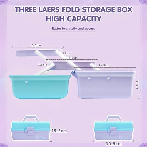 Creahaus 30.5 cm 3 Shelf Multi-Purpose Storage Box, Sorting Box, Organiser Box, Craft Box, Sewing Box, Medicine Case, Toolbox, Fishing Case with 2 Shelves (Blue Purple)