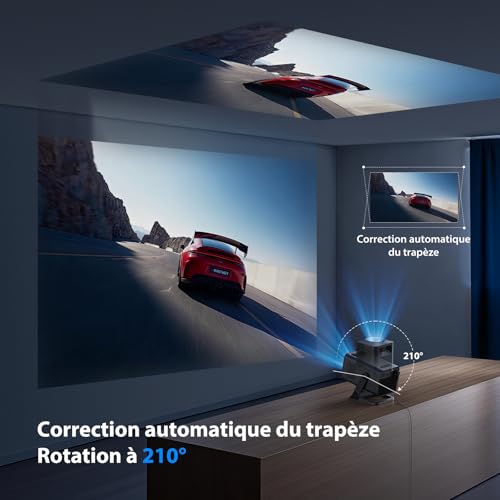 Video projector【Built-in App & Auto Keystone】 Android 14, Projector | NIX500 Mini Portable Video Projector Short Throw WiFi 6 Bluetooth 5.4 with 210° Rotation, Supports 4K 1080P Home Theater