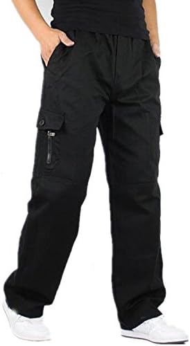 HEMIKS Men's Relaxed Fit Cargo Pants Casual Military Cotton Trousers(Black,5XL)