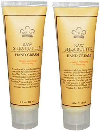 Nubian Raw Shea Butter Hand Cream (Pack of 2) With Soy Milk and Cocoa Seed Butter, 4 fl. oz. Each