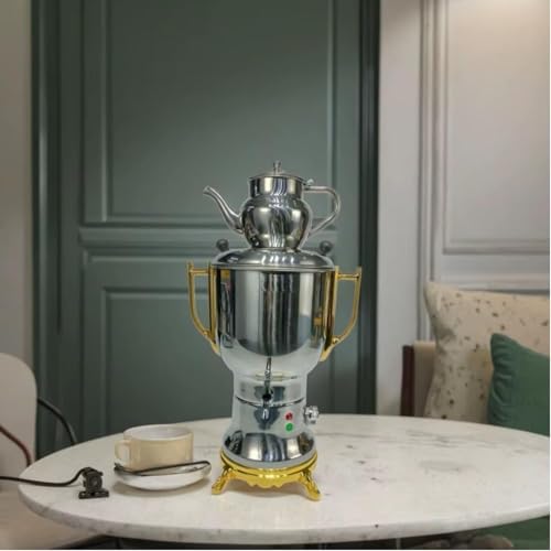Electric Samovar Tea Maker, Stainless Steel with Gold Accents, 4L Capacity, 1800W, Hot Water Boiler Kettle Set
