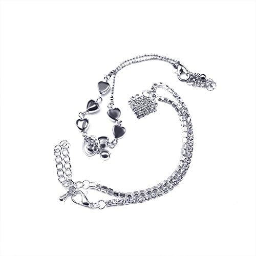 2 Pcs Heart and Cherries shaped Women Ankle Bracelet Barefoot Sandal Beach Foot Jewelry (silvery)