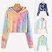 Women Girl Crop Hoodie Tie Dye Patchwork Sweatshirt Long Sleeve Sport Jumper Topthumb 2