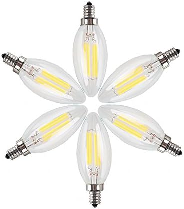 RUICAIKUN 4W Dimmable LED Filament Candle Light Bulb,2700K Warm White 400LM,E12 Candelabra Base Lamp Bullet Top,40W Incandescent Replacement,6 Pack