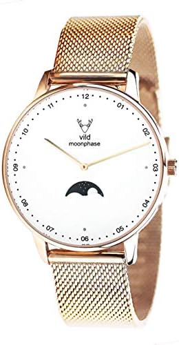 Vild Watch in Rose Gold and White dial Milanese Bracelet Rose Gold Women's Watch with Moon Phase and Sapphire Glass Simple Style