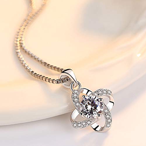OWMEOT 925 Sterling Silver Dancing White Diamond Pendant Necklace,Charm Silver Plated Pendant Hollow Necklace Elegant Retro (Silver) - Thumbnail 4