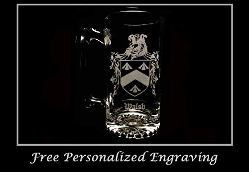 Walsh Irish Coat Of Arms Pint Glass Free Personalized Engraving Family Crest Beer Glass Kitchen Dining Pint Glasses Intellistall Com