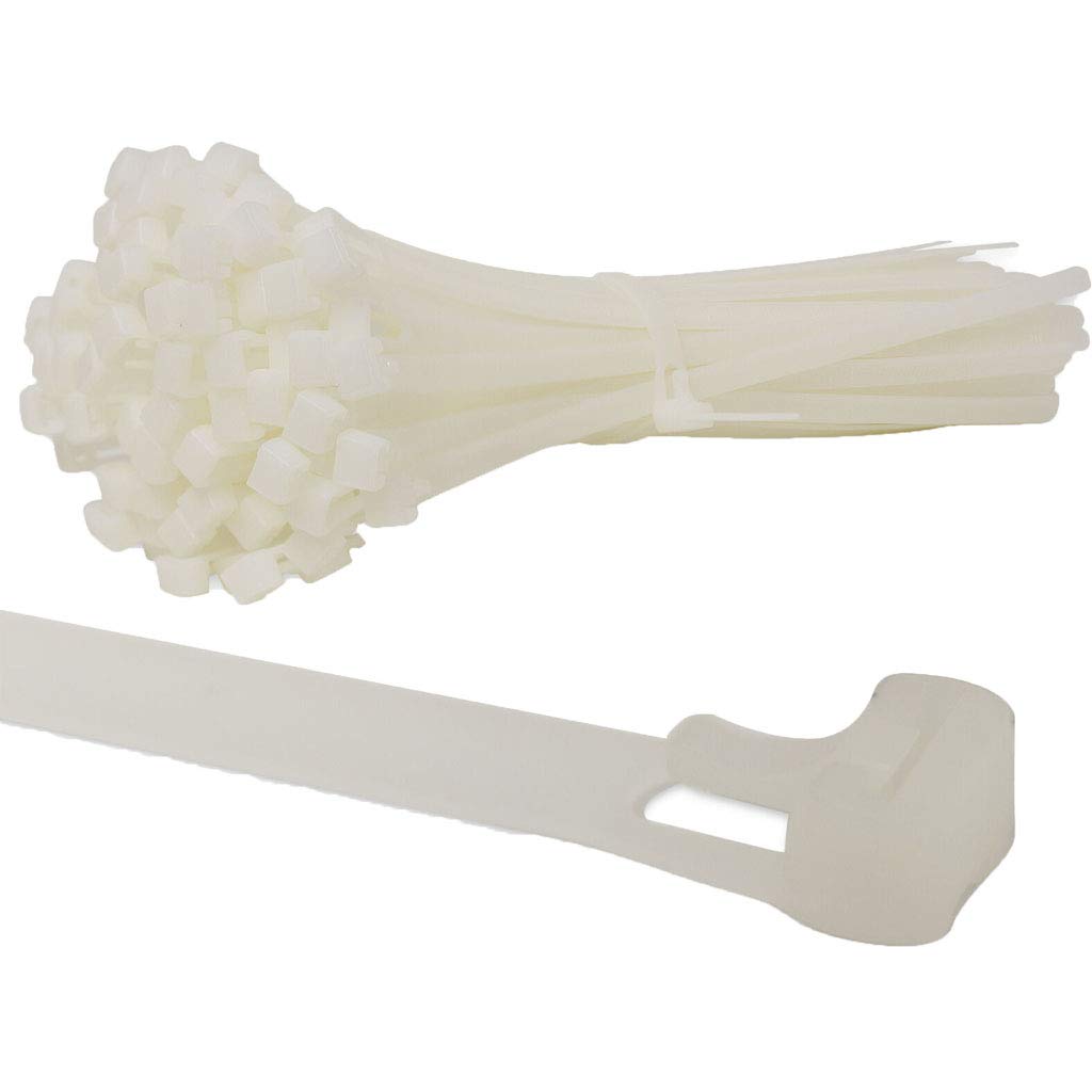 KafTon's Releasable/Reusable Cable Ties (7.6mm x 370mm) Pack of 100, UL Approved, Perfect for Tidying Computer & Network Cables, Plant Support, Wrap DIY, Drain Snake, Gardening, Office (Natural)