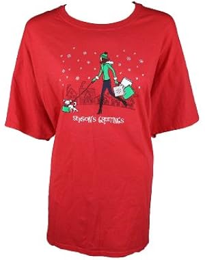 Season's Greetings Womens Red Fashion Shopping Girl Dog S/S Shirt 2XL