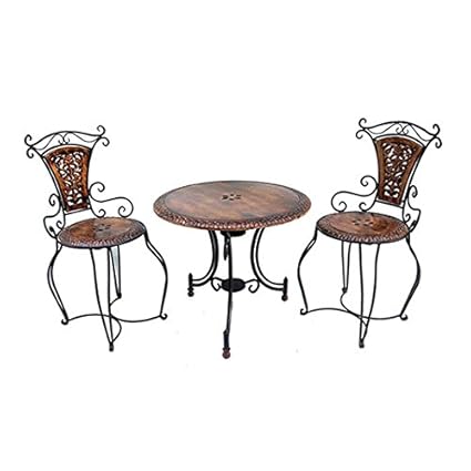 Acme Production Wooden & Iron Carved,Decorative Foolding Table with 2 Chair Set