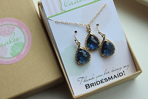 Navy Jewelry Set, Blue Jewelry Set, 14k Gold Filled Chain, Wedding Jewelry Set