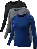 Neleus Women's 3 Pack Dry Fit Athletic Compression Long Sleeve T Shirt,Black,Grey,Blue,X-Large