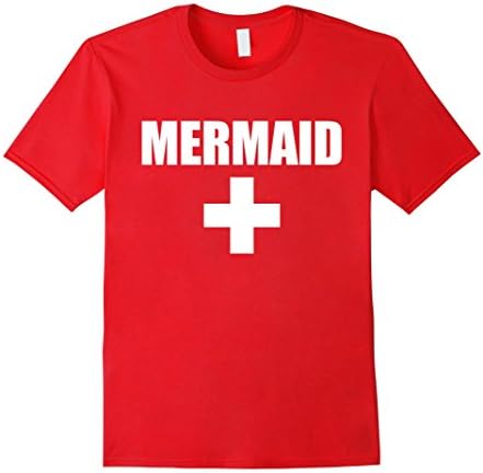 Mens Lifeguard Mermaid Funny Red White Official Swim Shirt XL Red