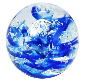 Pfrontenschmuck Dream Ball Paperweight Large Clear with Blue Stripes Fluorescent/Glow-in-the-Dark