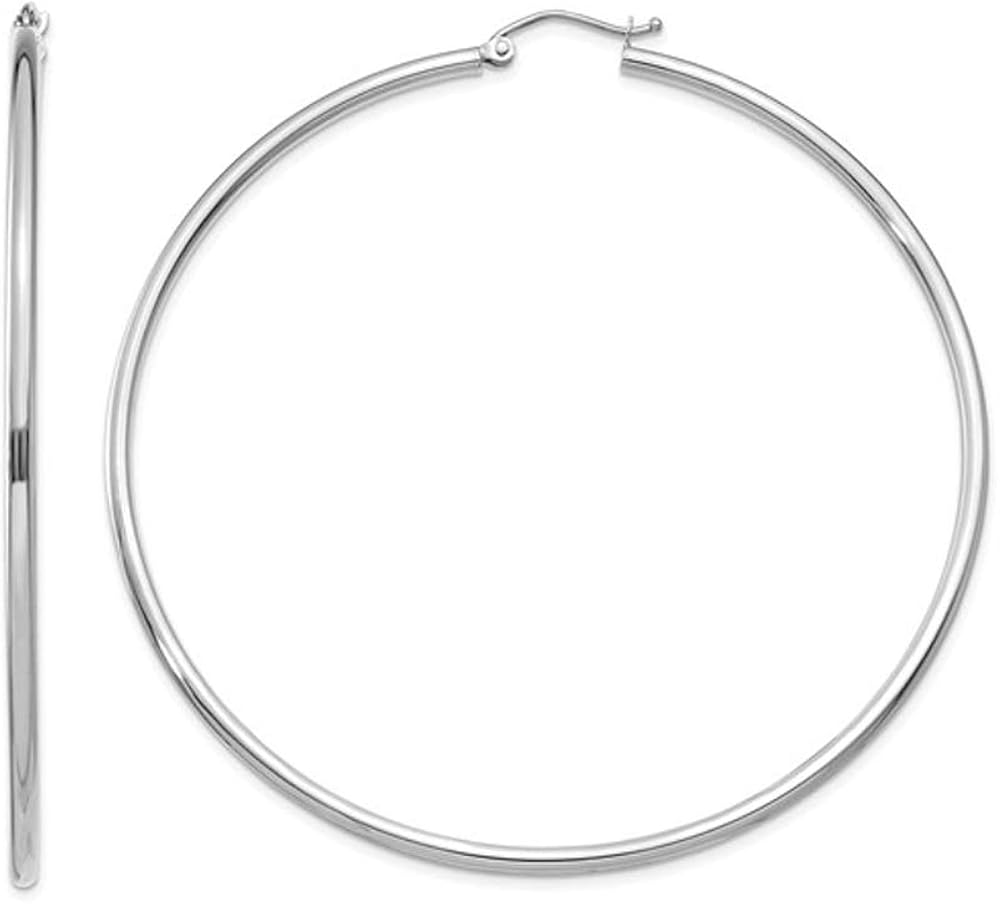 14K White Gold Large Hoop Earrings 2 1/2 Inch (2.00 mm