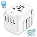 HAOZI Upgraded Travel Adapter, All-in-one International Power Adapter with 4 USB Ports, European Plug Adapter, Universal Travel Accessories for Over 150 Countries(Recovery Fuse), New White