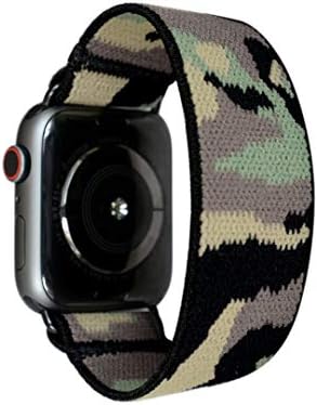 Tefeca Camouflage Elastic Compatible/Replacement Band for Apple Watch 38mm 40mm 42mm 44mm (Black Adapter for 42mm/44mm Apple Watch, Wrist Size : 7.0-7.4 inch (L4))