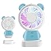 Handheld Small Fan Portable Rechargeable Mini Fan Thin Cooling Fan Multi-color LED Light Fan Cute Bear Fan Standable Hanging Fan Gifts for Home Travel Indoor Outdoor Baby Kids(Blue Bear)