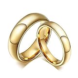 DOMILINA 18k Gold Plated High Polished Comfort Fit Domed Tungsten Ring 4mm / 6mm Wedding Band Size 6-13