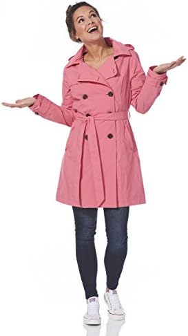 Happy Rainy Days Women's Classic Trench Coat with Removable Hood, Pink, Small