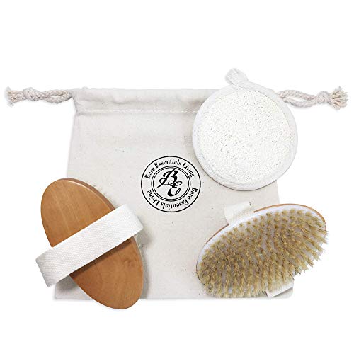 Dry Skin Body Brush And Loofah Pad Set With Gift Travel Bag For