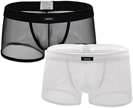 iooico Men's Boxer Briefs, Soft Mesh Underwear See-Through Underpants