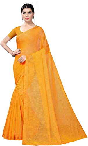 Womens Cotton Silk Saree with Blouse Piece (Yellow)